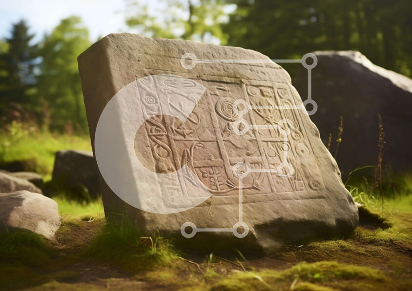 Intra Συλλεκτικό Ξύλινο Παζλ Plywood  4mm - Αρχαία πέτρινη επιγραφή στο φυσικό τοπίο Σε Ξύλινο Κουτί - Διαστάσεις: 10x10 cm – 25 κομμάτια