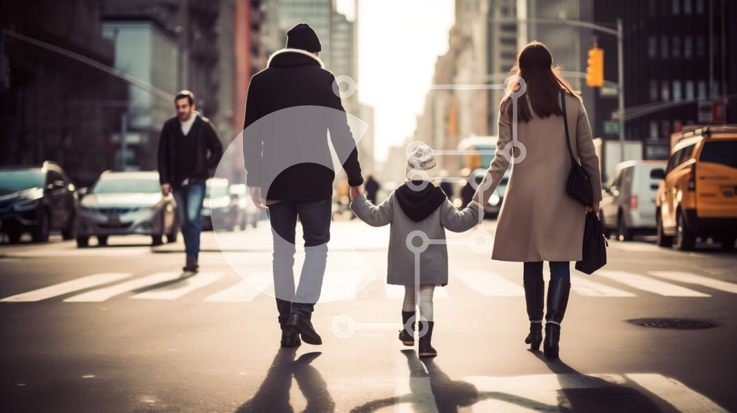 Intra Συλλεκτικό Ξύλινο Παζλ Plywood  4mm - Οικογένεια που περπατά στην πόλη φορώντας χειμωνιάτικα ρούχα Σε Ξύλινο Κουτί - Διαστάσεις Puzzle: 10x10 cm – 25 κομμάτια