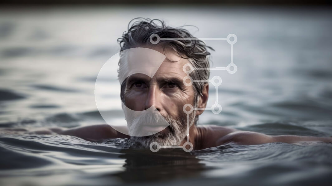 Intra Συλλεκτικό Ξύλινο Παζλ Plywood  4mm - Σοβαρός ηλικιωμένος που κολυμπά σε ειρηνικά νερά Σε Ξύλινο Κουτί - Διαστάσεις Puzzle: 10x10 cm – 25 κομμάτια