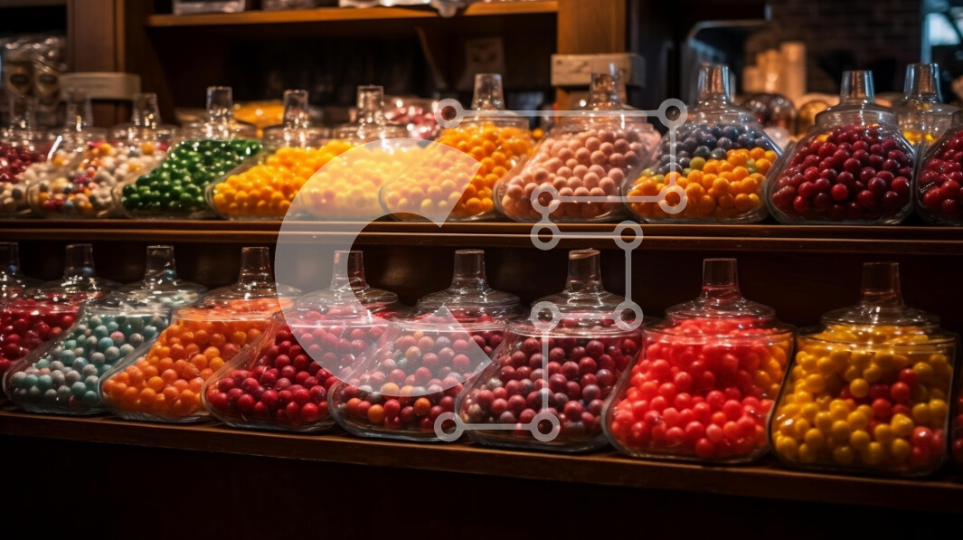 Σετ των 2 Intra Συλλεκτικό Ξύλινο Παζλ Plywood  4mm - Πολύχρωμη εικόνα ανάμεικτης καραμέλας σε προθήκη Σε Ξύλινο Κουτί - Διαστάσεις: 10x10 cm – 25 κομμάτια