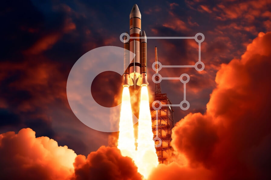 Intra Συλλεκτικό Ξύλινο Παζλ Plywood  4mm - Καταπληκτική εκτόξευση πυραύλων με φλόγες να βγαίνουν έξω από τις μηχανές του Σε Ξύλινο Κουτί - Διαστάσεις Puzzle: 10x10 cm – 25 κομμάτια