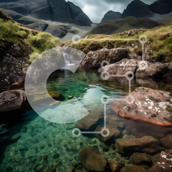 Intra Συλλεκτικό Ξύλινο Παζλ Plywood  4mm - Όμορφη εικόνα ενός μικρού ρέματος που ρέει μέσα από μια βραχώδη κοιλάδα με βουνά στο βάθος Σε Ξύλινο Κουτί - Διαστάσεις: 10x10 cm – 25 κομμάτια