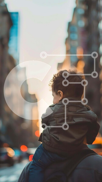 Intra Συλλεκτικό Ξύλινο Παζλ Plywood  4mm - Πατέρας και γιος περπατούν στην οδό της πόλης Σε Ξύλινο Κουτί - Διαστάσεις Puzzle: 10x10 cm – 25 κομμάτια