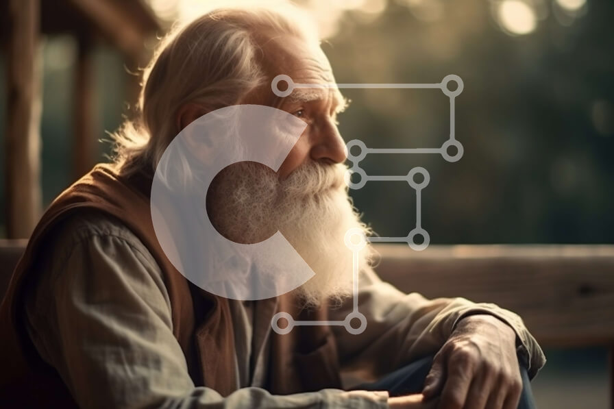 Intra Συλλεκτικό Ξύλινο Παζλ Plywood  4mm - Ηλικιωμένος άνδρας στη βεράντα στο ηλιοβασίλεμα Σε Ξύλινο Κουτί - Διαστάσεις Puzzle: 10x10 cm – 25 κομμάτια