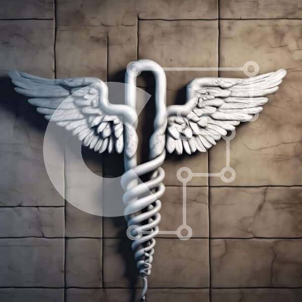 Intra Συλλεκτικό Ξύλινο Παζλ Plywood  4mm - Ιατρικό σύμβολο Caduceus σε πέτρινο τοίχο Σε Ξύλινο Κουτί - Διαστάσεις Puzzle: 10x10 cm – 25 κομμάτια