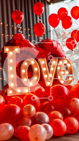 Intra Συλλεκτικό Ξύλινο Παζλ Plywood  4mm - Κόκκινη και άσπρη επίδειξη μπαλονιών αγάπης Σε Ξύλινο Κουτί - Διαστάσεις: 10x10 cm – 25 κομμάτια