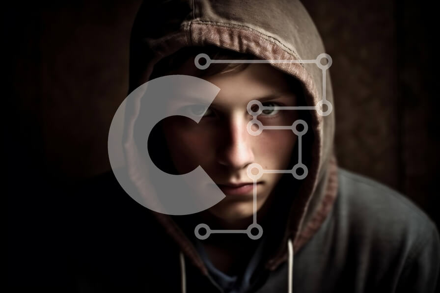 Intra Συλλεκτικό Ξύλινο Παζλ Plywood  4mm - Σοβαρός νεαρός άνδρας με κουκούλα που κοιτάζει την κάμερα Σε Ξύλινο Κουτί - Διαστάσεις Puzzle: 10x10 cm – 25 κομμάτια