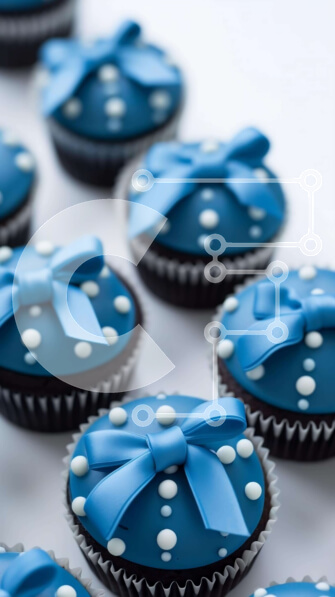 Intra Συλλεκτικό Ξύλινο Παζλ Plywood  4mm - Ποικιλία Cupcakes με Μπλε Κορδέλες και Φιόγκους Σε Ξύλινο Κουτί - Διαστάσεις: 10x10 cm – 25 κομμάτια