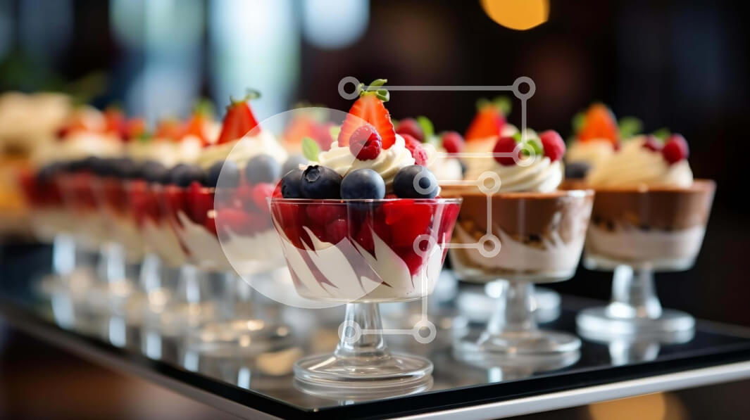 Σετ των 2 Intra Συλλεκτικό Ξύλινο Παζλ Plywood  4mm - Διάφορα κύπελλα επιδόρπιο με γαρνιτούρες φρέσκων φρούτων και cheesecake Σε Ξύλινο Κουτί - Διαστάσεις: 10x10 cm – 25 κομμάτια