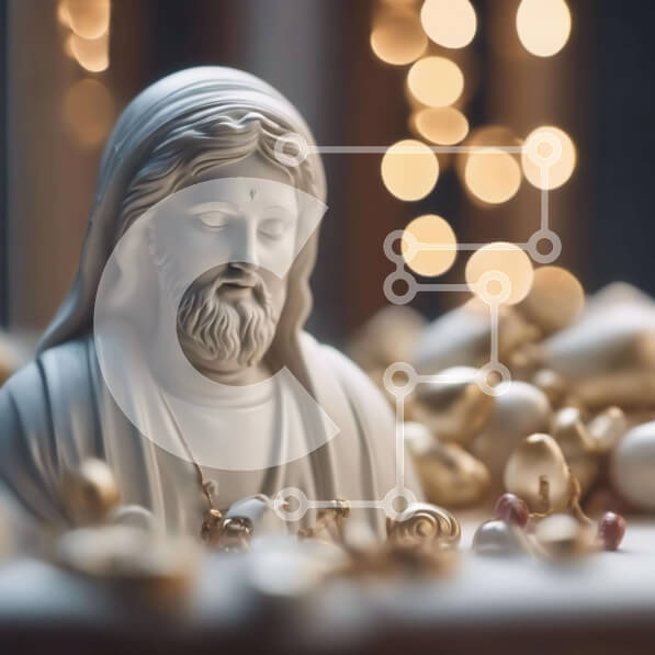 Intra Συλλεκτικό Ξύλινο Παζλ Plywood  4mm - Άγαλμα του Ιησού με χρυσά αυγά Σε Ξύλινο Κουτί - Διαστάσεις Puzzle: 10x10 cm – 25 κομμάτια