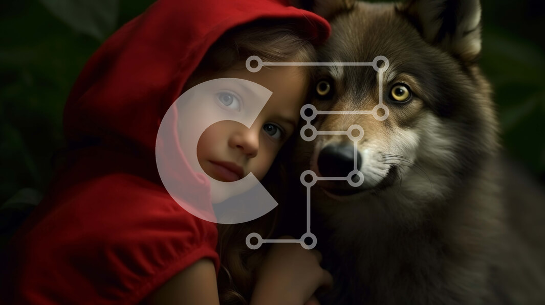 Intra Συλλεκτικό Ξύλινο Παζλ Plywood  4mm - Όμορφη εικόνα ενός νεαρού κοριτσιού με ακρωτήρι με κόκκινη κουκούλα και λύκο σε ένα σκοτεινό δάσος Σε Ξύλινο Κουτί - Διαστάσεις Puzzle: 10x10 cm – 25 κομμάτια