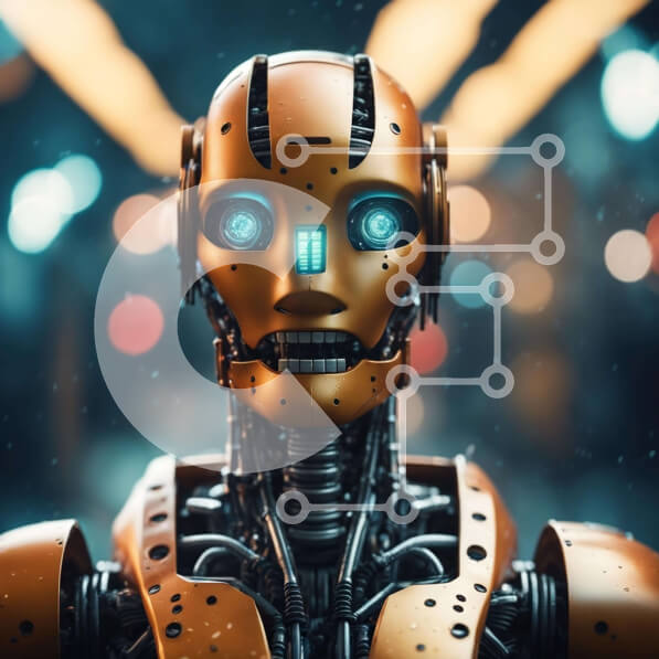 Intra Συλλεκτικό Ξύλινο Παζλ Plywood  4mm - Φουτουριστικό ρομπότ με φωτεινά μπλε μάτια Σε Ξύλινο Κουτί - Διαστάσεις Puzzle: 10x10 cm – 25 κομμάτια