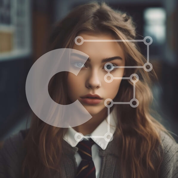 Intra Συλλεκτικό Ξύλινο Παζλ Plywood  4mm - Σοβαρή νεαρή γυναίκα με σχολική στολή Σε Ξύλινο Κουτί - Διαστάσεις Puzzle: 10x10 cm – 25 κομμάτια