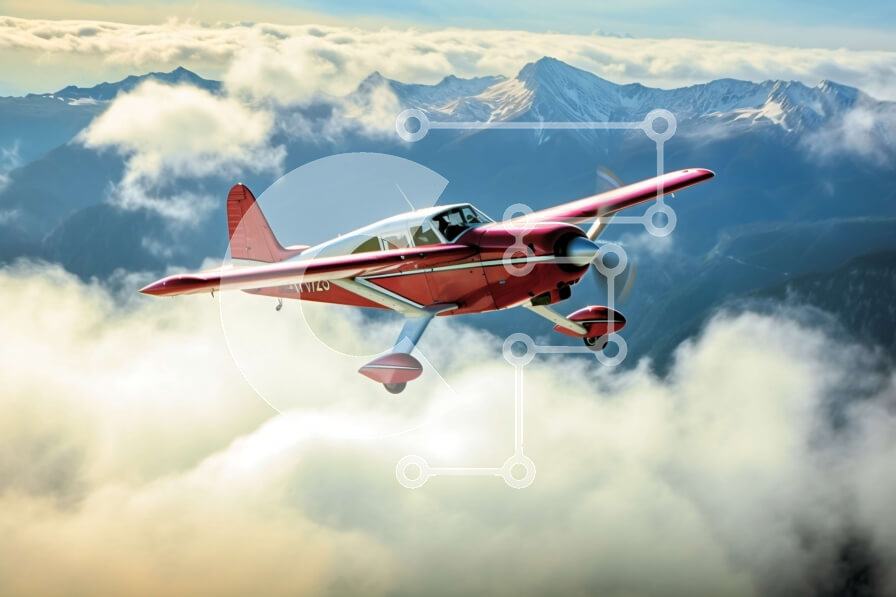 Intra Συλλεκτικό Ξύλινο Παζλ Plywood  4mm - Μικρό κόκκινο αεροπλάνο που πετά με βουνά στο παρασκήνιο Σε Ξύλινο Κουτί - Διαστάσεις Puzzle: 10x10 cm – 25 κομμάτια