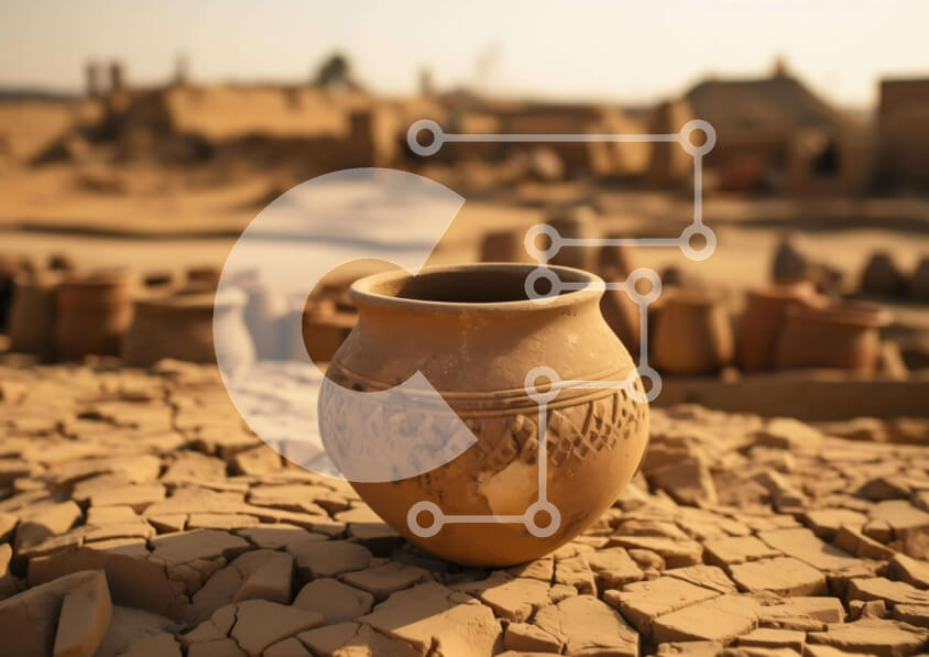 Intra Συλλεκτικό Ξύλινο Παζλ Plywood  4mm - Πήλινο δοχείο σε ραγισμένη βρωμιά σε ανοιχτό πεδίο Σε Ξύλινο Κουτί - Διαστάσεις: 10x10 cm – 25 κομμάτια