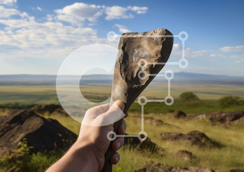 Intra Συλλεκτικό Ξύλινο Παζλ Plywood  4mm - Χέρι που κρατά ένα εργαλείο σε ένα χορταριασμένο χωράφι Σε Ξύλινο Κουτί - Διαστάσεις: 10x10 cm – 25 κομμάτια