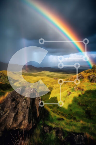 Σετ των 2 Intra Συλλεκτικό Ξύλινο Παζλ Plywood  4mm - Όμορφη εικόνα ενός ουράνιου τόξου πάνω από έναν καταπράσινο λόφο με σύννεφα στο φόντο Σε Ξύλινο Κουτί - Διαστάσεις: 10x10 cm – 25 κομμάτια