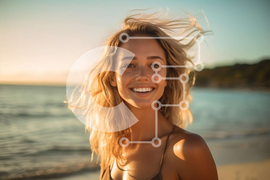 Intra Συλλεκτικό Ξύλινο Παζλ Plywood  4mm - Όμορφη εικόνα της χαμογελαστής ξανθιάς γυναίκας στην παραλία στο ηλιοβασίλεμα Σε Ξύλινο Κουτί - Διαστάσεις Puzzle: 10x10 cm – 25 κομμάτια