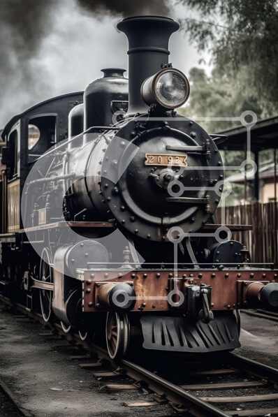 Intra Συλλεκτικό Ξύλινο Παζλ Plywood  4mm - Vintage Μαύρη Ατμομηχανή σε ράγες τρένου Σε Ξύλινο Κουτί - Διαστάσεις Puzzle: 10x10 cm – 25 κομμάτια