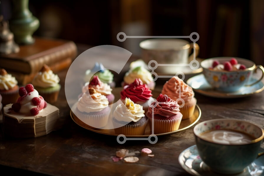 Σετ των 2 Intra Συλλεκτικό Ξύλινο Παζλ Plywood  4mm - Νόστιμα cupcakes σε ένα τραπέζι Σε Ξύλινο Κουτί - Διαστάσεις: 10x10 cm – 25 κομμάτια