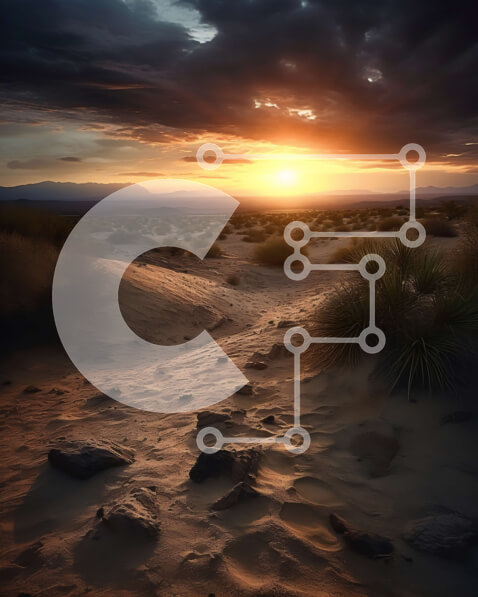 Intra Συλλεκτικό Ξύλινο Παζλ Plywood  4mm - Όμορφο ηλιοβασίλεμα στην έρημο με βουνά στο φόντο Σε Ξύλινο Κουτί - Διαστάσεις: 10x10 cm – 25 κομμάτια