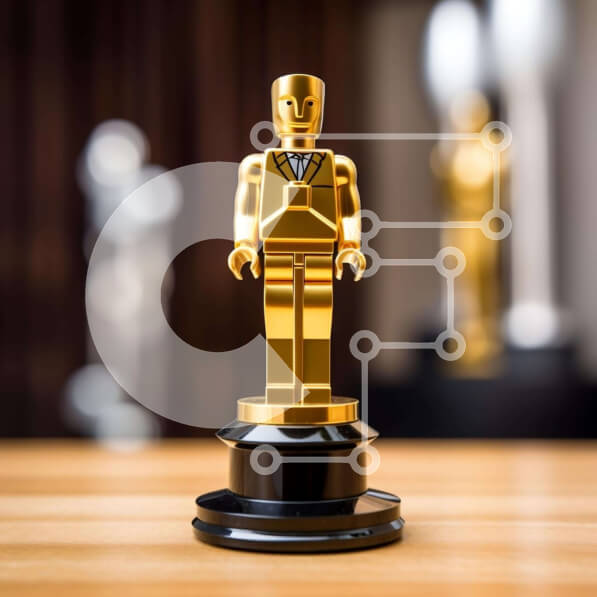 Intra Συλλεκτικό Ξύλινο Παζλ Plywood  4mm - Χρυσό άγαλμα Όσκαρ σε ξύλινο τραπέζι Σε Ξύλινο Κουτί - Διαστάσεις Puzzle: 10x10 cm – 25 κομμάτια