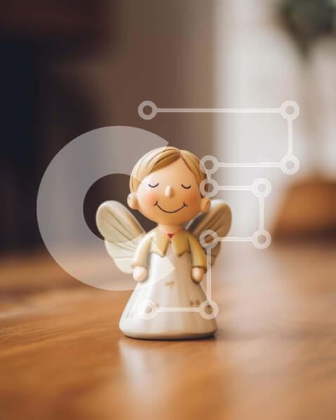 Intra Συλλεκτικό Ξύλινο Παζλ Plywood  4mm - Μικρό λευκό ειδώλιο αγγέλου σε δρύινο ξύλινο τραπέζι Σε Ξύλινο Κουτί - Διαστάσεις: 10x10 cm – 25 κομμάτια