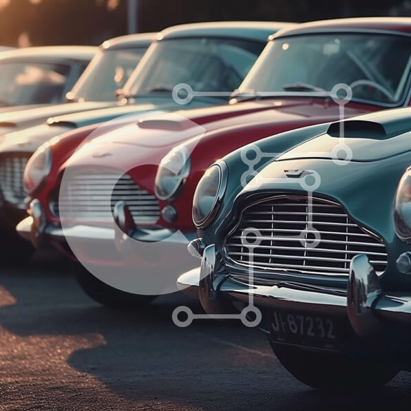 Intra Συλλεκτικό Ξύλινο Παζλ Plywood  4mm - Γραμμή vintage αυτοκινήτων στο ηλιοβασίλεμα Σε Ξύλινο Κουτί - Διαστάσεις Puzzle: 10x10 cm – 25 κομμάτια