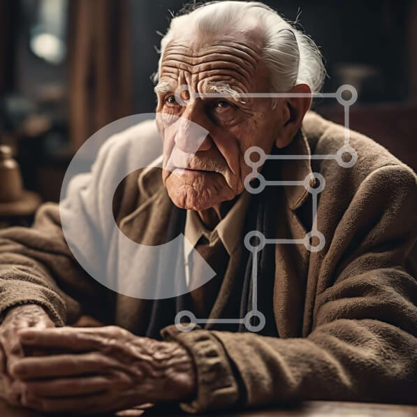 Intra Συλλεκτικό Ξύλινο Παζλ Plywood  4mm - Ηλικιωμένος άνδρας που συλλογίζεται σε ένα τραπέζι Σε Ξύλινο Κουτί - Διαστάσεις Puzzle: 10x10 cm – 25 κομμάτια