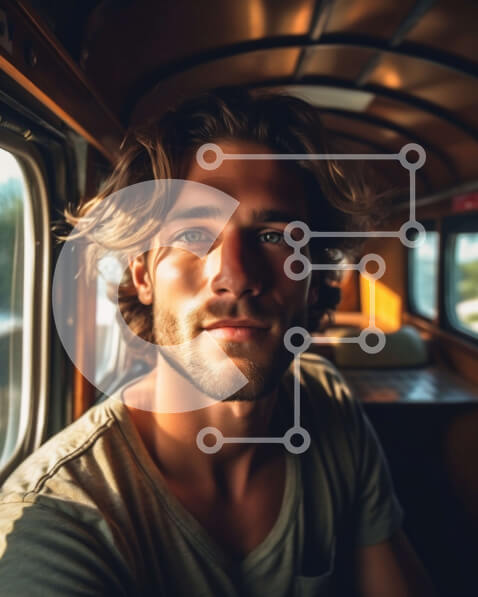 Intra Συλλεκτικό Ξύλινο Παζλ Plywood  4mm - Σοβαρός νεαρός άνδρας σε Vintage λεωφορείο Volkswagen Σε Ξύλινο Κουτί - Διαστάσεις Puzzle: 10x10 cm – 25 κομμάτια