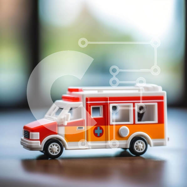 Intra Συλλεκτικό Ξύλινο Παζλ Plywood  4mm - Παιχνίδι φορτηγό ασθενοφόρων σε πορτοκαλί και λευκό τραπέζι Σε Ξύλινο Κουτί - Διαστάσεις: 10x10 cm – 25 κομμάτια