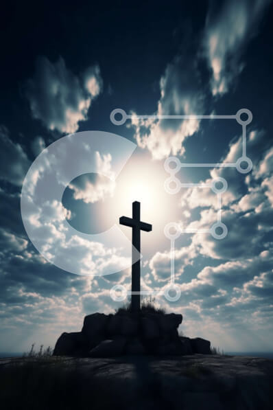 Intra Συλλεκτικό Ξύλινο Παζλ Plywood  4mm - Μοναχικός σταυρός σε έναν βραχώδη λόφο κάτω από έναν καθαρό μπλε ουρανό - Φωτογραφία Αρχείου Σε Ξύλινο Κουτί - Διαστάσεις Puzzle: 10x10 cm – 25 κομμάτια