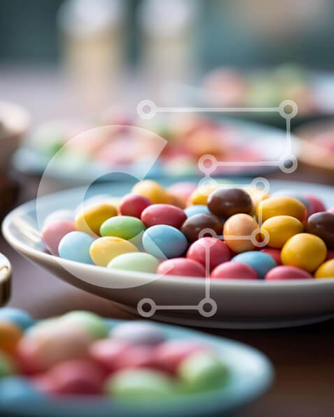 Σετ των 2 Intra Συλλεκτικό Ξύλινο Παζλ Plywood  4mm - Πολύχρωμα ζαχαρωτά και διάφορα ζαχαρωτά στο τραπέζι Σε Ξύλινο Κουτί - Διαστάσεις: 10x10 cm – 25 κομμάτια