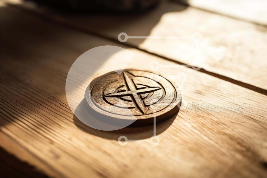 Intra Συλλεκτικό Ξύλινο Παζλ Plywood  4mm - Χαραγμένο σύμβολο πυξίδας Ξύλινο νόμισμα στο τραπέζι Σε Ξύλινο Κουτί - Διαστάσεις: 10x10 cm – 25 κομμάτια