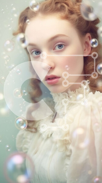 Intra Συλλεκτικό Ξύλινο Παζλ Plywood  4mm - Vintage πορτρέτο μιας σοβαρής νεαρής γυναίκας με κόκκινα μαλλιά και φυσαλίδες Σε Ξύλινο Κουτί - Διαστάσεις Puzzle: 10x10 cm – 25 κομμάτια