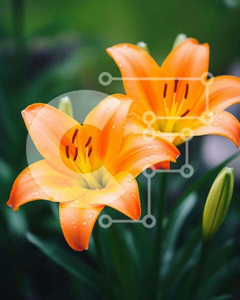 Intra Συλλεκτικό Ξύλινο Παζλ Plywood  4mm - Πορτοκαλί κρίνοι που ανθίζουν σε πράσινο χωράφι με σταγονίδια νερού Σε Ξύλινο Κουτί - Διαστάσεις: 10x10 cm – 25 κομμάτια