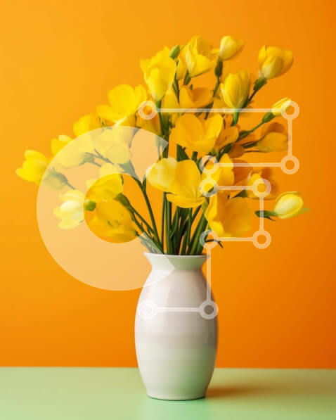 Intra Συλλεκτικό Ξύλινο Παζλ Plywood  4mm - Λευκό βάζο με κίτρινα λουλούδια σε πορτοκαλί φόντο Σε Ξύλινο Κουτί - Διαστάσεις Puzzle: 10x10 cm – 25 κομμάτια