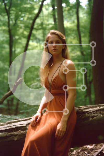 Σετ των 2 Intra Συλλεκτικό Ξύλινο Παζλ Plywood  4mm - Όμορφη γυναίκα που απολαμβάνει τη φύση σε ένα πεσμένο δέντρο στο δάσος Σε Ξύλινο Κουτί - Διαστάσεις: 10x10 cm – 25 κομμάτια