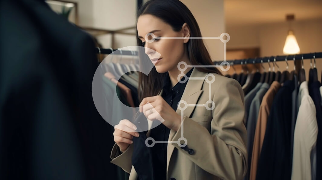 Intra Συλλεκτικό Ξύλινο Παζλ Plywood  4mm - Κομψή γυναίκα που επιλέγει ρούχα από ένα ράφι καταστήματος Σε Ξύλινο Κουτί - Διαστάσεις Puzzle: 10x10 cm – 25 κομμάτια