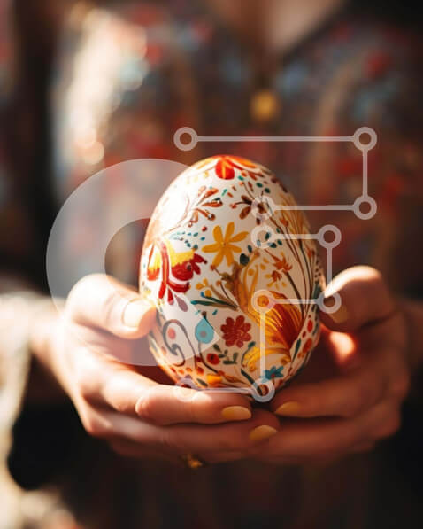 Intra Συλλεκτικό Ξύλινο Παζλ Plywood  4mm - Γυναίκα που κρατά διακοσμημένο πασχαλινό αυγό Σε Ξύλινο Κουτί - Διαστάσεις: 10x10 cm – 25 κομμάτια