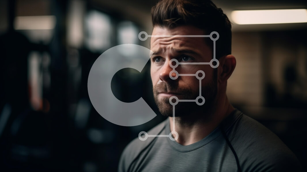 Intra Συλλεκτικό Ξύλινο Παζλ Plywood  4mm - Σοβαρός αθλητής του γυμναστηρίου κοιτάζει επίμονα την κάμερα κατά τη διάρκεια της προπόνησης Σε Ξύλινο Κουτί - Διαστάσεις Puzzle: 10x10 cm – 25 κομμάτια