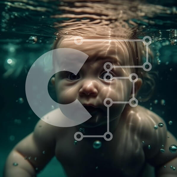 Intra Συλλεκτικό Ξύλινο Παζλ Plywood  4mm - Χαριτωμένη φωτογραφία μωρού που κολυμπάει υποβρύχια Σε Ξύλινο Κουτί - Διαστάσεις Puzzle: 10x10 cm – 25 κομμάτια