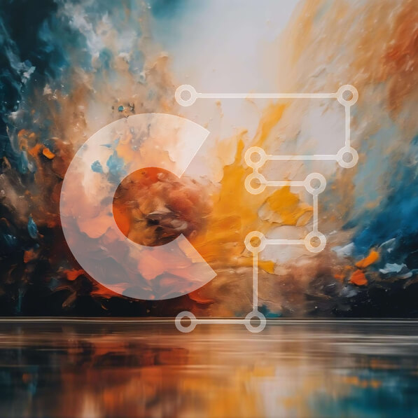 Intra Συλλεκτικό Ξύλινο Παζλ Plywood  4mm - Ζωντανή αφηρημένη ζωγραφική με πορτοκαλί, κίτρινα και μπλε χρώματα σε λευκό φόντο Σε Ξύλινο Κουτί - Διαστάσεις Puzzle: 10x10 cm – 25 κομμάτια