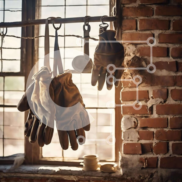 Intra Συλλεκτικό Ξύλινο Παζλ Plywood  4mm - Βιομηχανικά δερμάτινα γάντια που κρέμονται στο γάντζο Σε Ξύλινο Κουτί - Διαστάσεις Puzzle: 10x10 cm – 25 κομμάτια