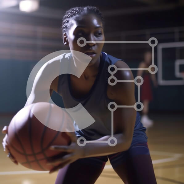 Intra Συλλεκτικό Ξύλινο Παζλ Plywood  4mm - Νεαρή Αφροαμερικανή που κρατά το μπάσκετ με αποφασιστικότητα Σε Ξύλινο Κουτί - Διαστάσεις Puzzle: 10x10 cm – 25 κομμάτια