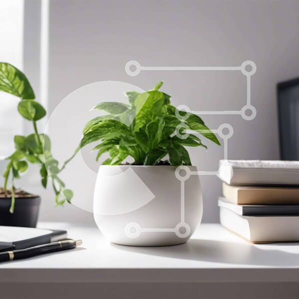 Intra Συλλεκτικό Ξύλινο Παζλ Plywood  4mm - Λευκό φυτό σε γλάστρα και βιβλία στο γραφείο Σε Ξύλινο Κουτί - Διαστάσεις Puzzle: 10x10 cm – 25 κομμάτια