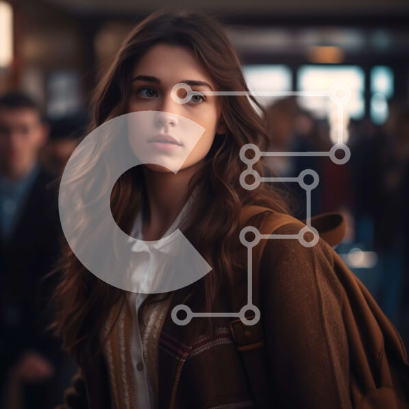 Intra Συλλεκτικό Ξύλινο Παζλ Plywood  4mm - Νεαρή γυναίκα με καφέ παλτό και σακίδιο που κοιτάζει μακριά Σε Ξύλινο Κουτί - Διαστάσεις Puzzle: 10x10 cm – 25 κομμάτια