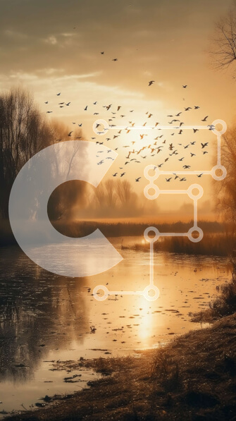 Σετ των 2 Intra Συλλεκτικό Ξύλινο Παζλ Plywood  4mm - Όμορφο ηλιοβασίλεμα με πουλιά που πετούν πάνω από το νερό Σε Ξύλινο Κουτί - Διαστάσεις: 10x10 cm – 25 κομμάτια