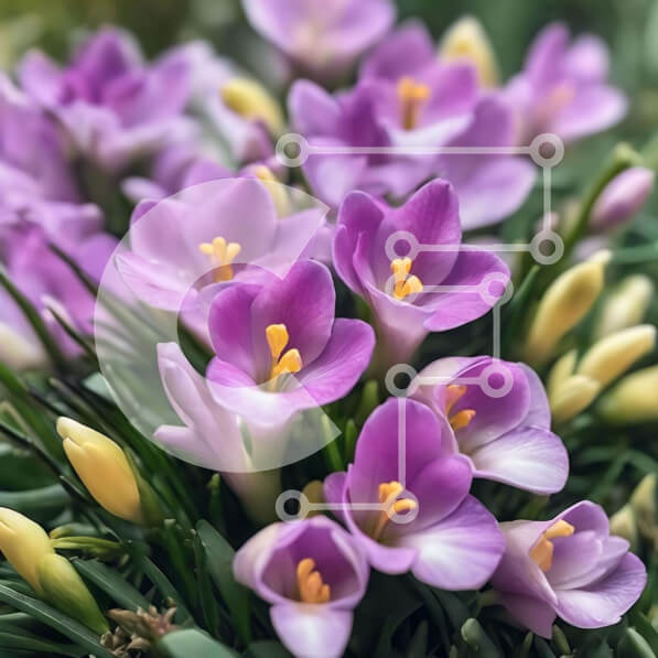 Intra Συλλεκτικό Ξύλινο Παζλ Plywood  4mm - Μπουκέτο με μωβ και κίτρινα λουλούδια κρόκου την άνοιξη Σε Ξύλινο Κουτί - Διαστάσεις: 10x10 cm – 25 κομμάτια