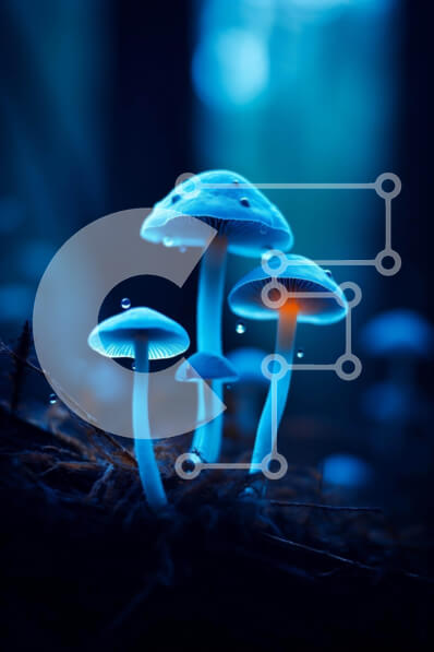 Σετ των 2 Intra Συλλεκτικό Ξύλινο Παζλ Plywood  4mm - Μπλε μανιτάρια σε ένα σκοτεινό δάσος Σε Ξύλινο Κουτί - Διαστάσεις: 10x10 cm – 25 κομμάτια